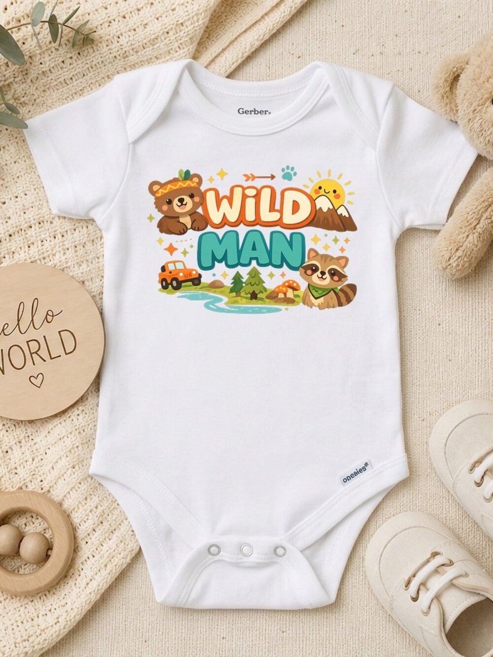 Wild Man Retro Boys Hipster Gift Natural Cotton Baby ONESIE®